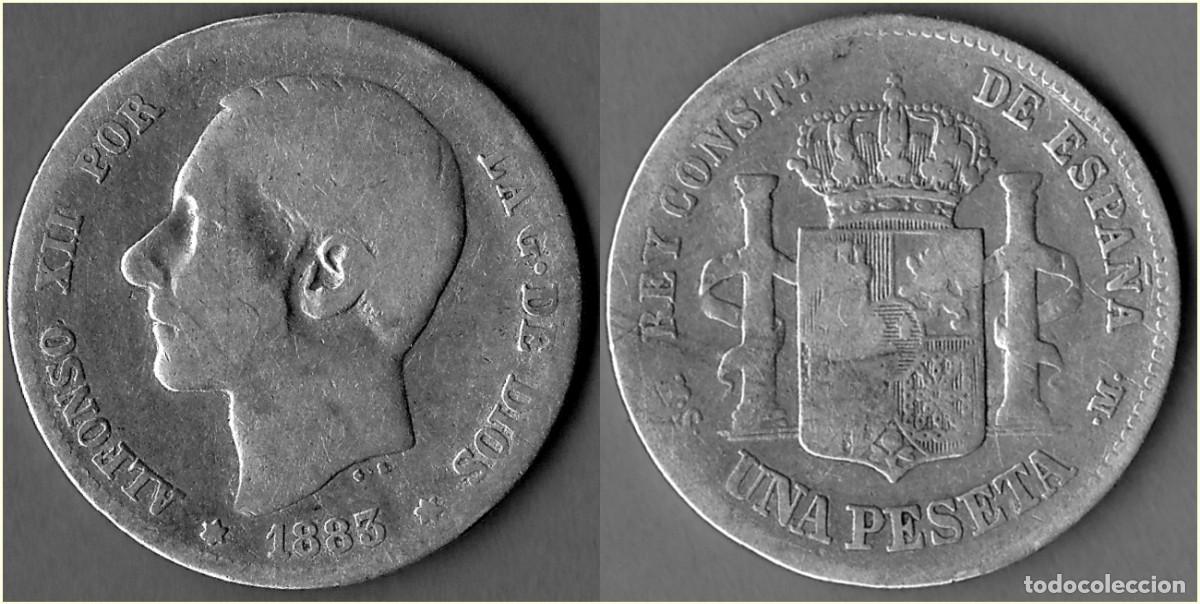 Moedas de Espanha: 1883 - ESPA&Ntilde;A - ALFONSO XII - UNA PESETA - KM # 686