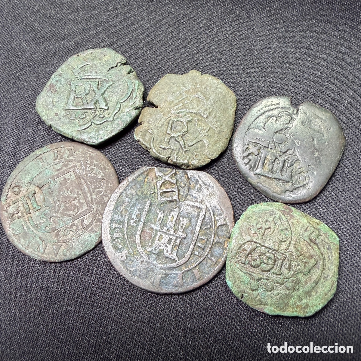 Monedas de Espa&ntilde;a: Lote de 6 Maraved&iacute;s de los Austrias.