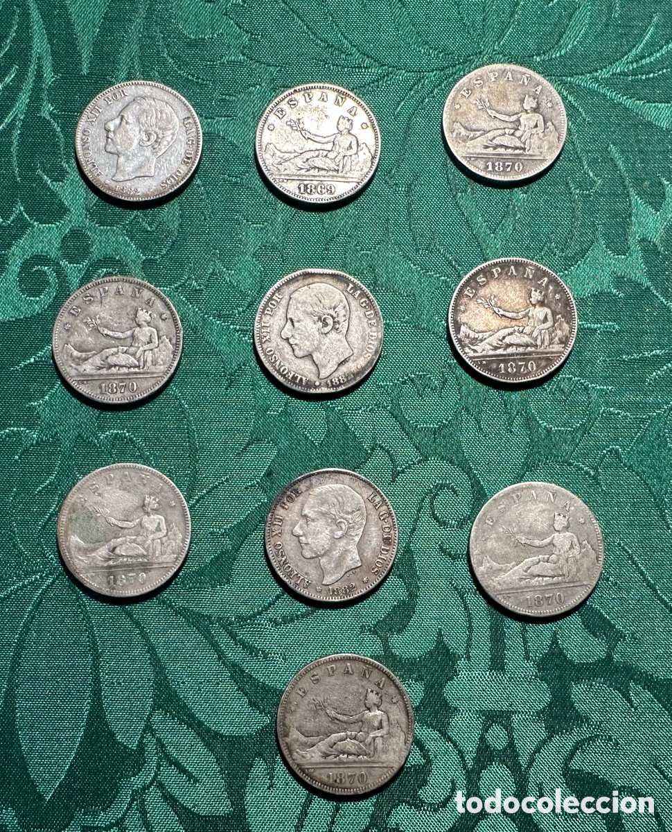 Monedas de Espa&ntilde;a: LOTE DIEZ MONEDAS DE DOS PESETAS EN PLATA ESPA&Ntilde;A . VARIOS A&Ntilde;OS.