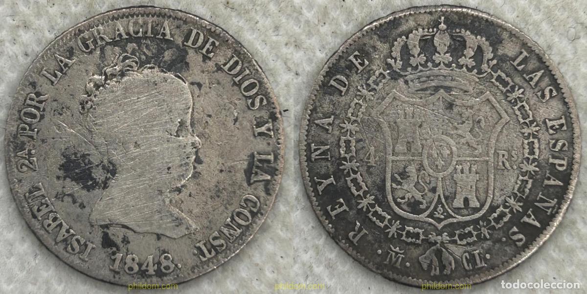 Monedas de Espa&ntilde;a: 4892 ESPA&Ntilde;A 1848 ISABEL II 4 REALES 1845 MADRID CL