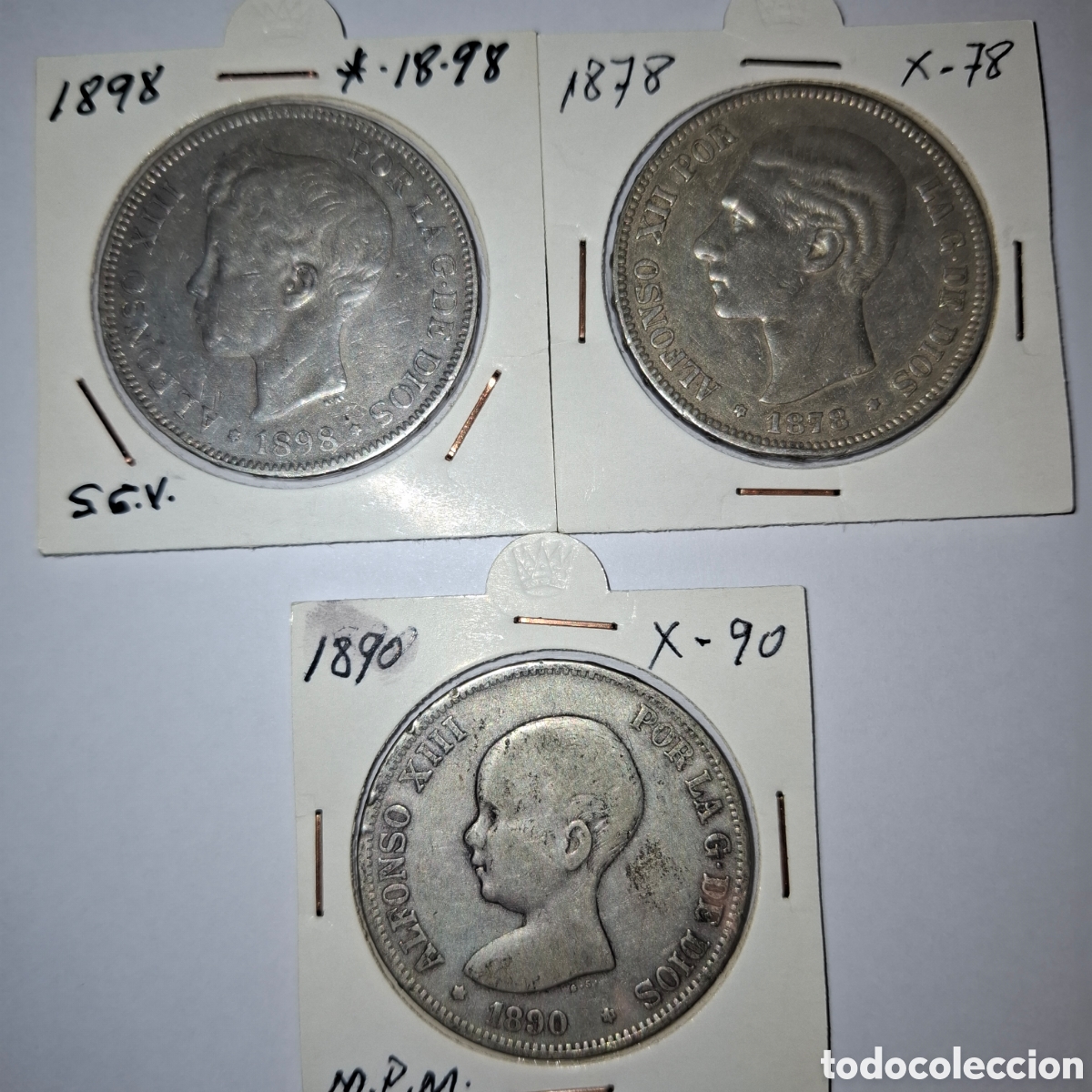 Monedas de Espa&ntilde;a: LOTE 3 MONEDAS PLATA. DUROS 5 PESETAS. ALFONSO XII. SGV