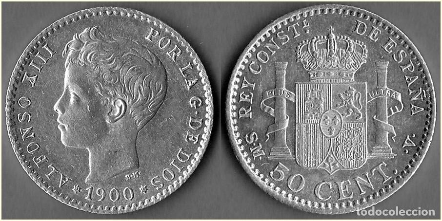 Moedas de Espanha: 1900 - ESPA&Ntilde;A - ALFONSO XIII - 50 CENTIMOS - KM # 705
