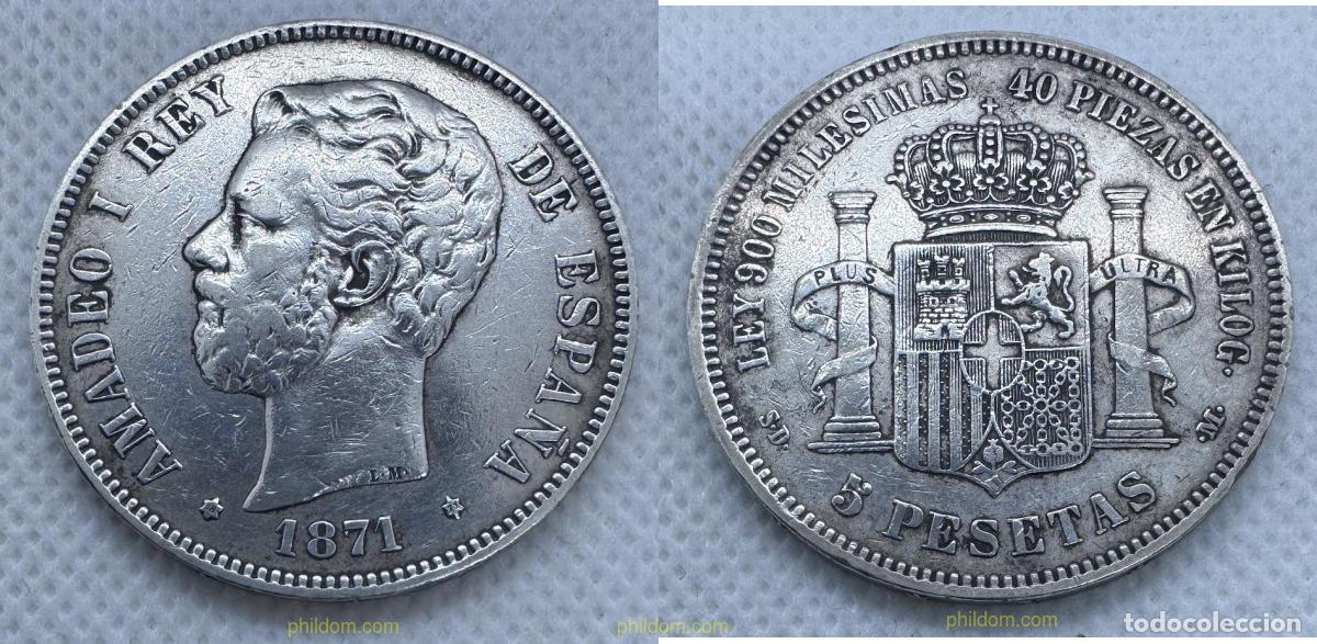 Monedas de Espa&ntilde;a: 5199 ESPA&Ntilde;A 1871 AMADEO I 5 PESETAS 1871 18-71 MADRID SD M