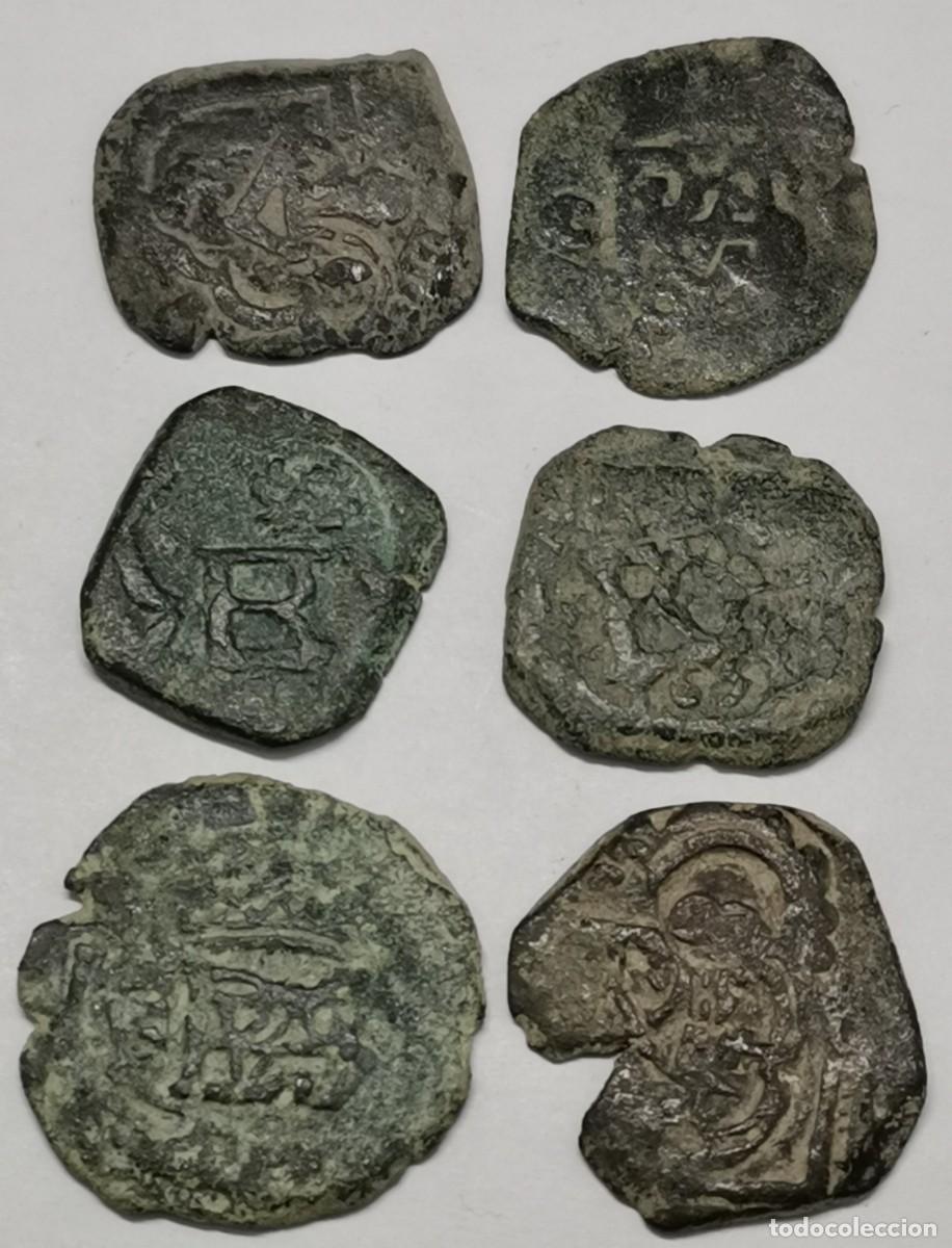 Monedas de Espa&ntilde;a: Felipe IV - 8 Maraved&iacute;s del A&ntilde;o 1658 (Monograma) Lote de 6, con fechas y resellos.