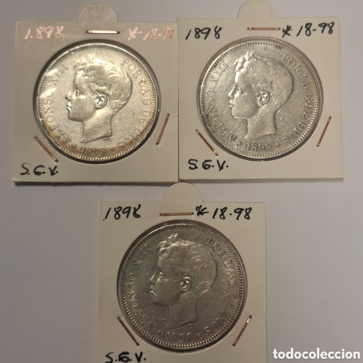 Monedas de Espa&ntilde;a: LOTE 3 MONEDAS PLATA. DUROS 5 PESETAS ALFONSO XIII