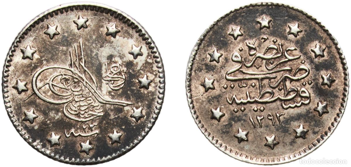 Monedas de Espa&ntilde;a: Ottoman Empire AH1293 (1898) ٢٣ 1 Kurus - Abd&uuml;lhamid II (&rdquo;el-Ghazi&rdquo; right of Toughra) Silver (.833)