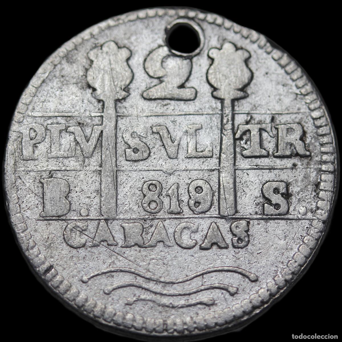 Monedas de Espa&ntilde;a: Fernando VII 2 reales Caracas Venezuela 1819