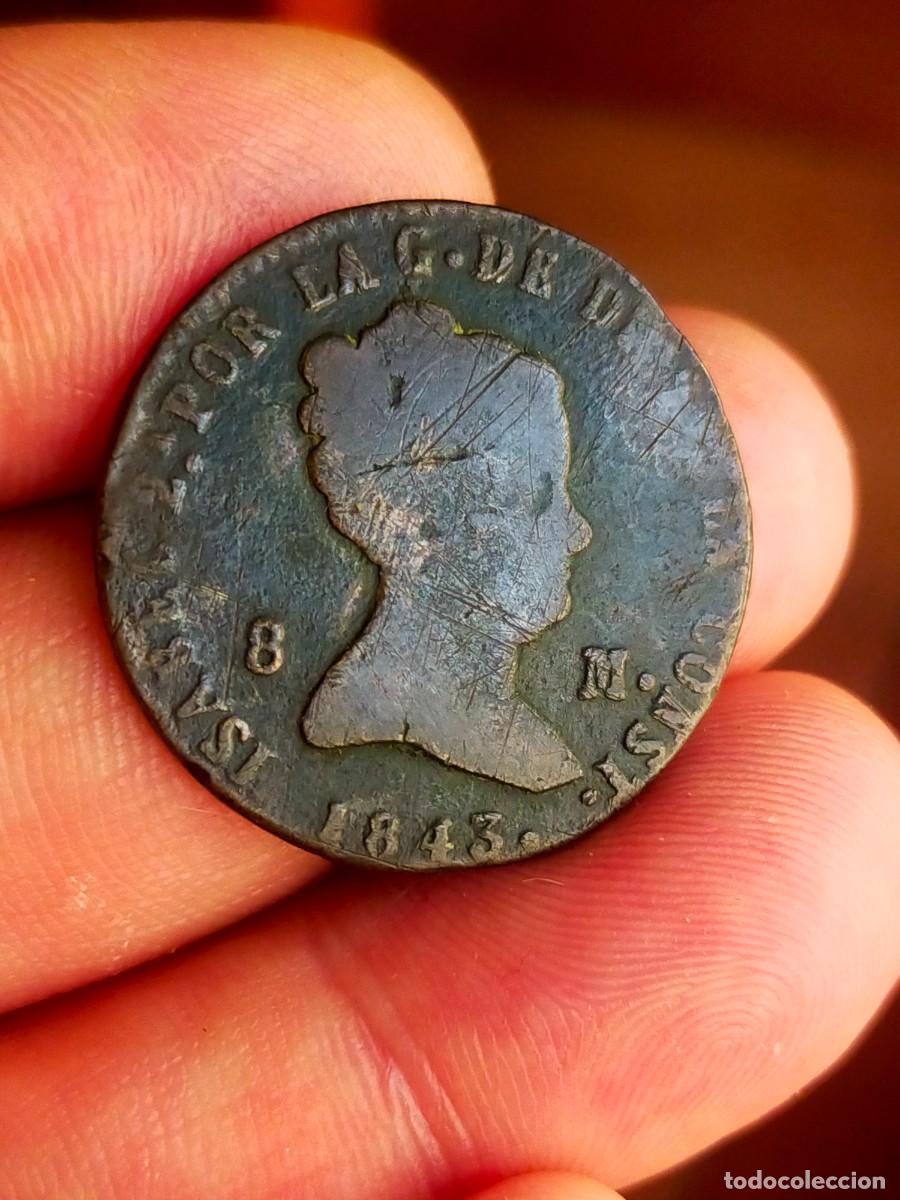 Monedas de Espa&ntilde;a: MONEDA DE 8 OCHO MARAVEDIS MARAVEDIES ISABEL II 2 1843 CECA SEGOVIA BUENA CONSERVACION
