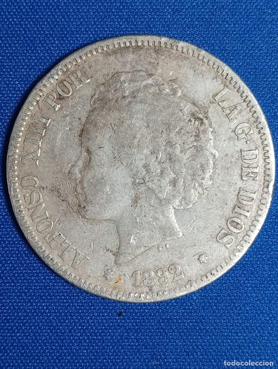 Monedas de Espa&ntilde;a: Moneda plata 5 ptas. Alfonso XIII 1892