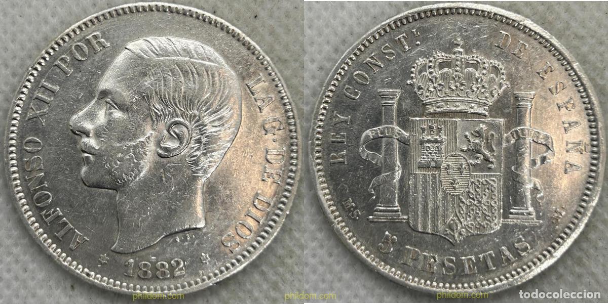 Monedas de Espa&ntilde;a: 4838 ESPA&Ntilde;A 1882 ALFONSO XII 5 PESETAS 1882 MS M