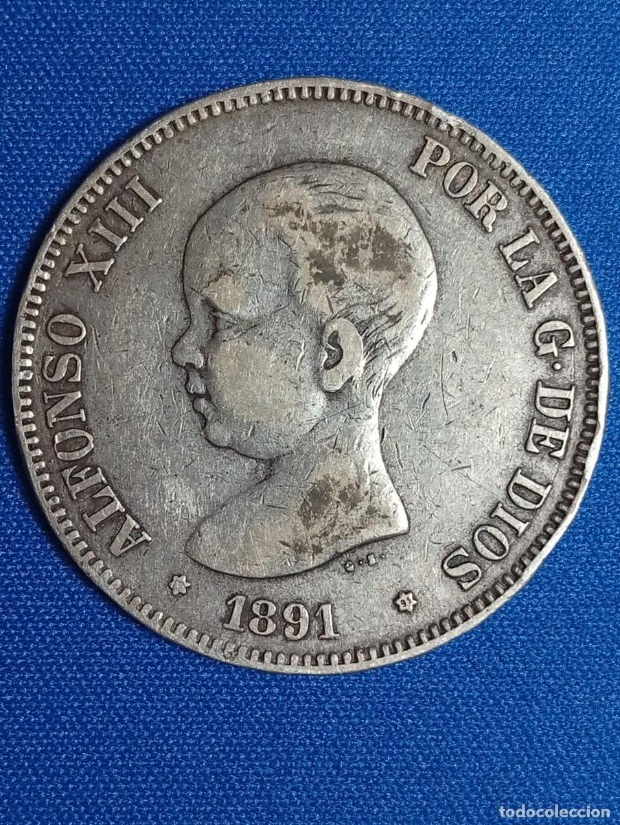 Monedas de Espa&ntilde;a: Moneda plata 5 ptas. Alfonso XIII 1891
