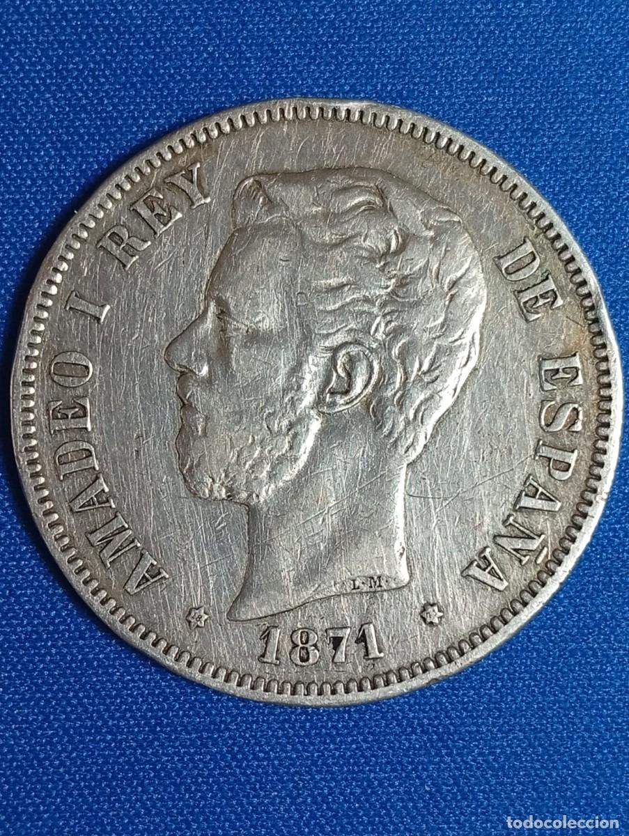 Monedas de Espa&ntilde;a: Moneda plata 5 ptas. Amadeo I 1871 estrellas 18*71*