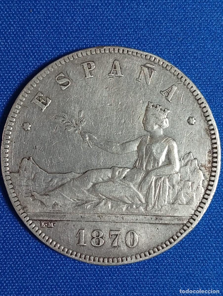 Monete da Spagna: Moneda plata 5 ptas. Aleg. Espa&ntilde;a 1870