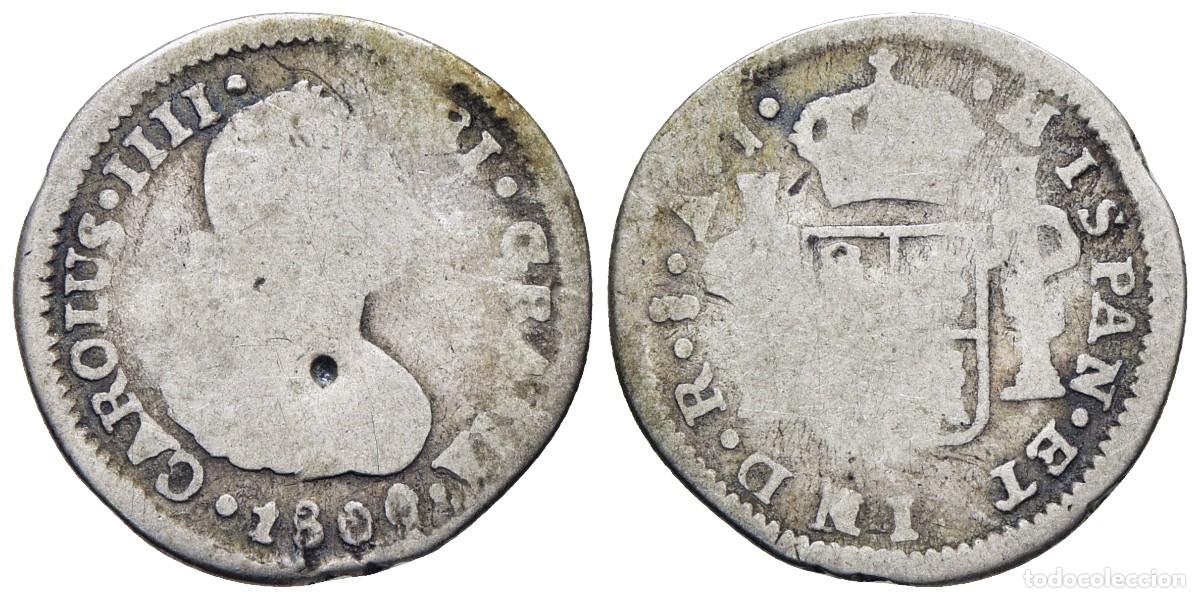 Monedas de Espa&ntilde;a: *** ESCASO 1/2 REAL DE CARLOS IV. 1800. SANTIAGO AJ. CAL-347. PLATA ***