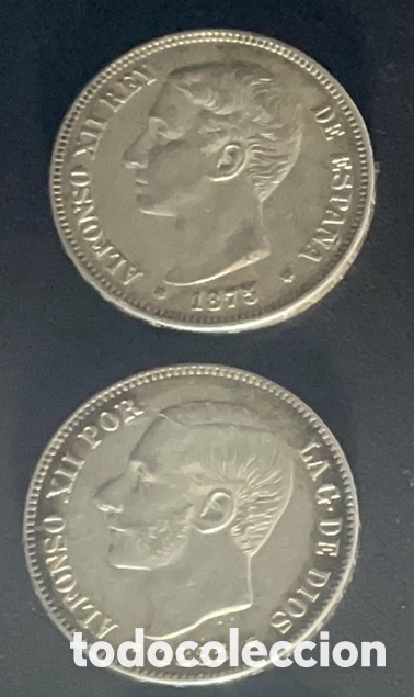 Monedas de Espa&ntilde;a: Lote 2 monedas 5 pesetas plata , Alfonso XII