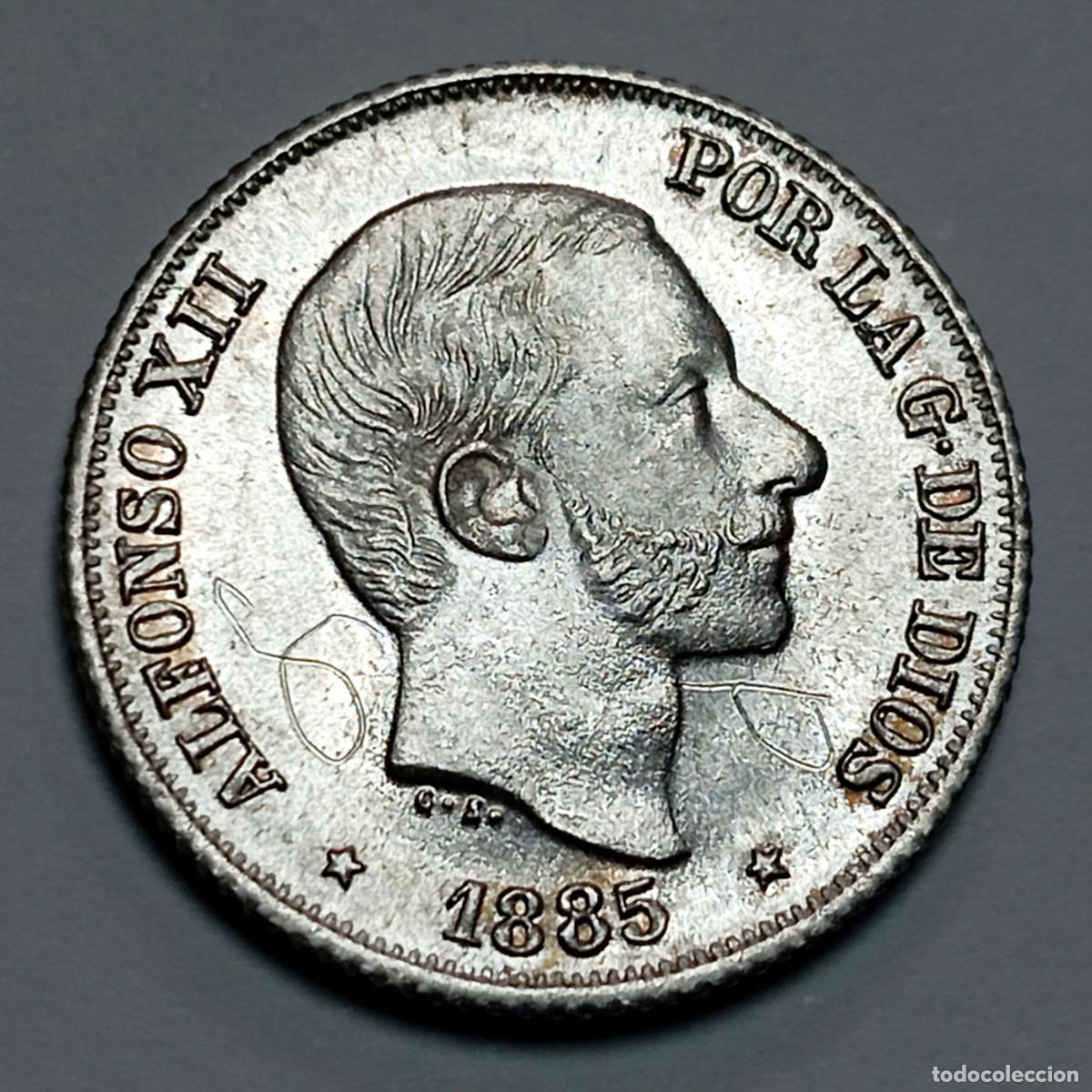 Monedas de Espa&ntilde;a: ⚜️ BBE0 2. RARA AS&Iacute;. 1885. Manila. 10 centavos. (AC. 102). 2,63 g. Grafitis. S/C. Ver descripci&oacute;n