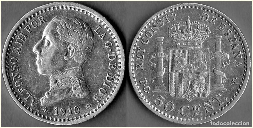 Monedas de Espa&ntilde;a: 1910 - ESPA&Ntilde;A - ALFONSO XIII - 50 CENTIMOS - KM # 730