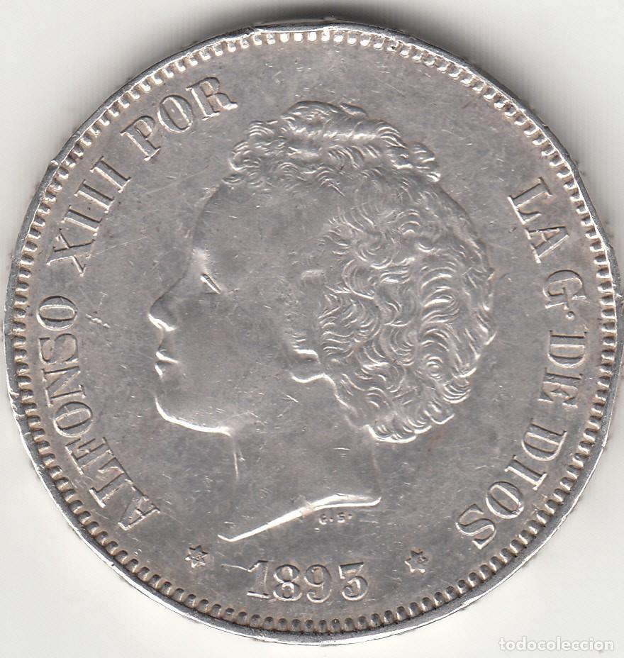 Monedas de Espa&ntilde;a: ALFONSO XIII: 5 PESETAS 1893 PGL - ESTRELLAS 18-93 / PLATA - EBC