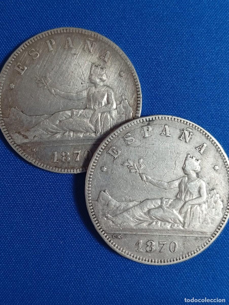 Monedas de Espa&ntilde;a: 2 Monedas plata 5 ptas. Aleg. Espa&ntilde;a 1870