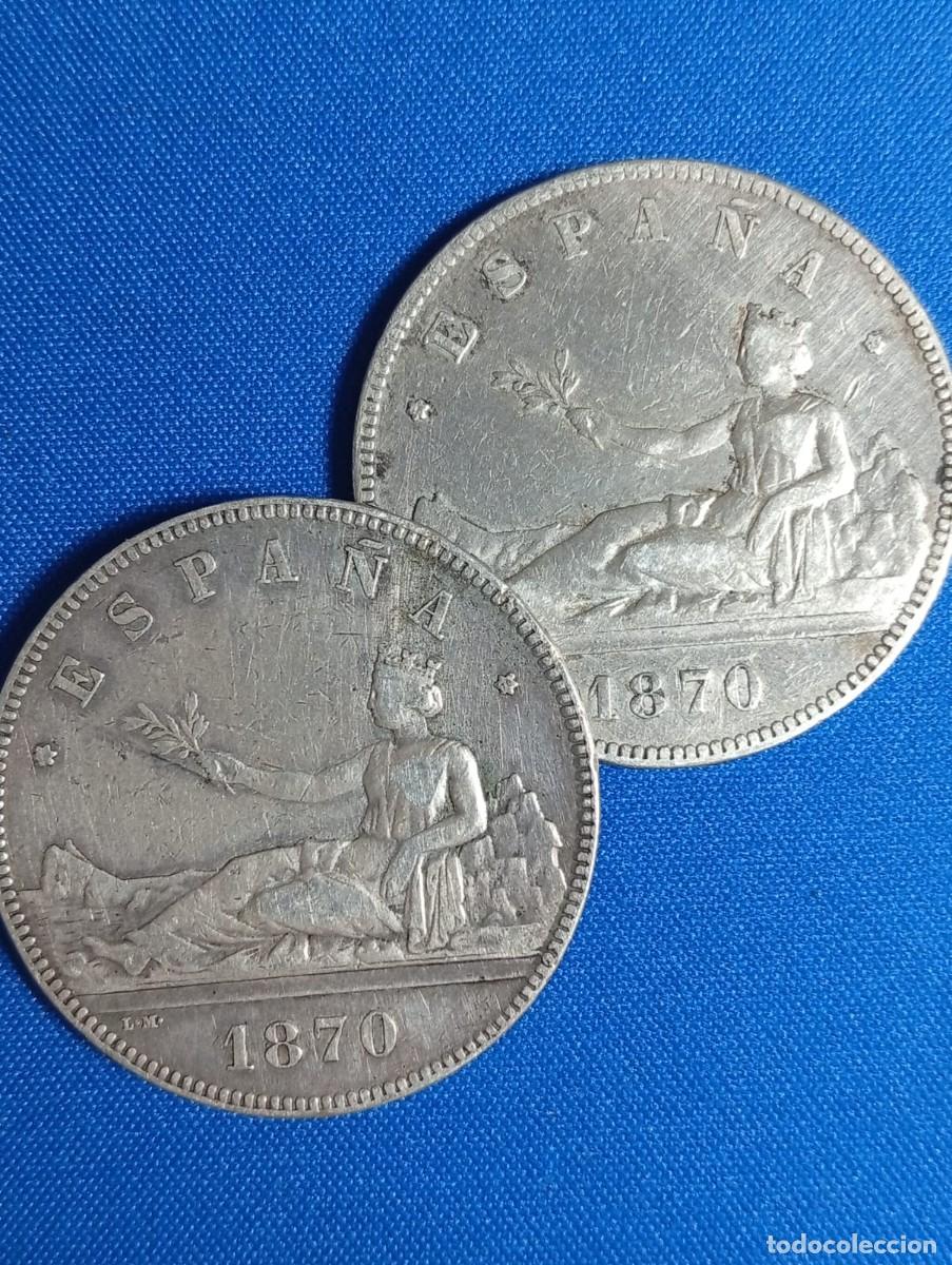 Monedas de Espa&ntilde;a: 2 Monedas plata 5 ptas. Aleg. Espa&ntilde;a 1870