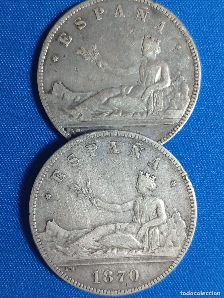 Monedas de Espa&ntilde;a: 2 Monedas plata 5 ptas. Aleg. Espa&ntilde;a 1870