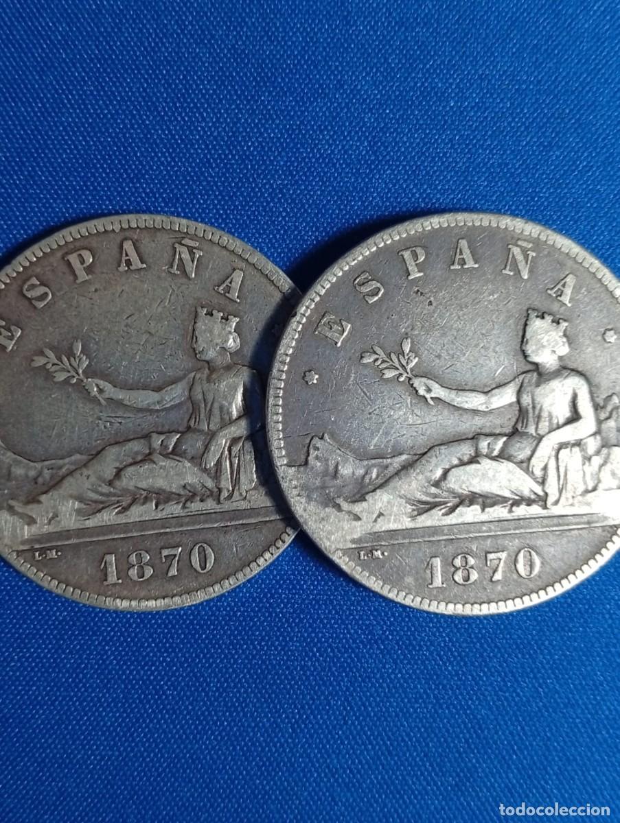 Monedas de Espa&ntilde;a: 2 Monedas plata 5 ptas. Aleg. Espa&ntilde;a 1870
