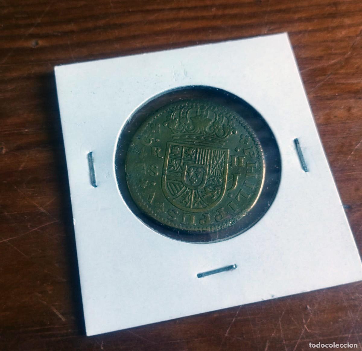Monedas de Espa&ntilde;a: Moneda de 2 reales de Felipe V, acu&ntilde;ada en el a&ntilde;o 1722 .Falsa de &eacute;poca