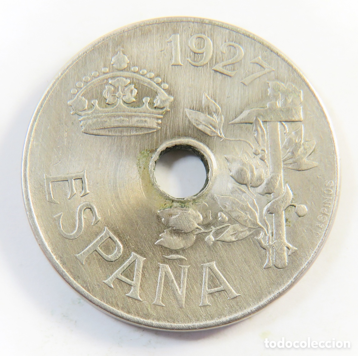 Monedas de Espa&ntilde;a: 25 C&eacute;ntimos 1927 Moneda Espa&ntilde;ola Agujero Central SC