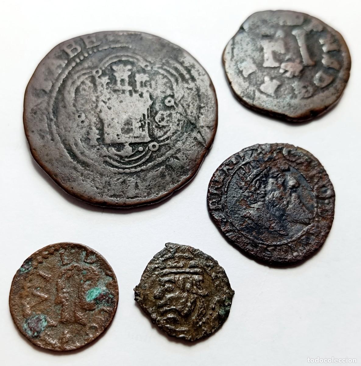 Moedas de Espanha: ⚜️ Interesante lote de 5 monedas de la Monarqu&iacute;a Espa&ntilde;ola, Austrias. Peso bruto 25 g