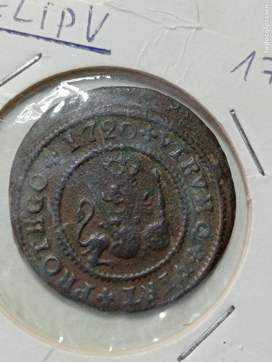 Monete da Spagna: MONEDA ANTIGUA. BARCELONA. FELIPE V. A&Ntilde;O 1720. 4 MARAVEDIS. MUY BIEN CONSEVADA.