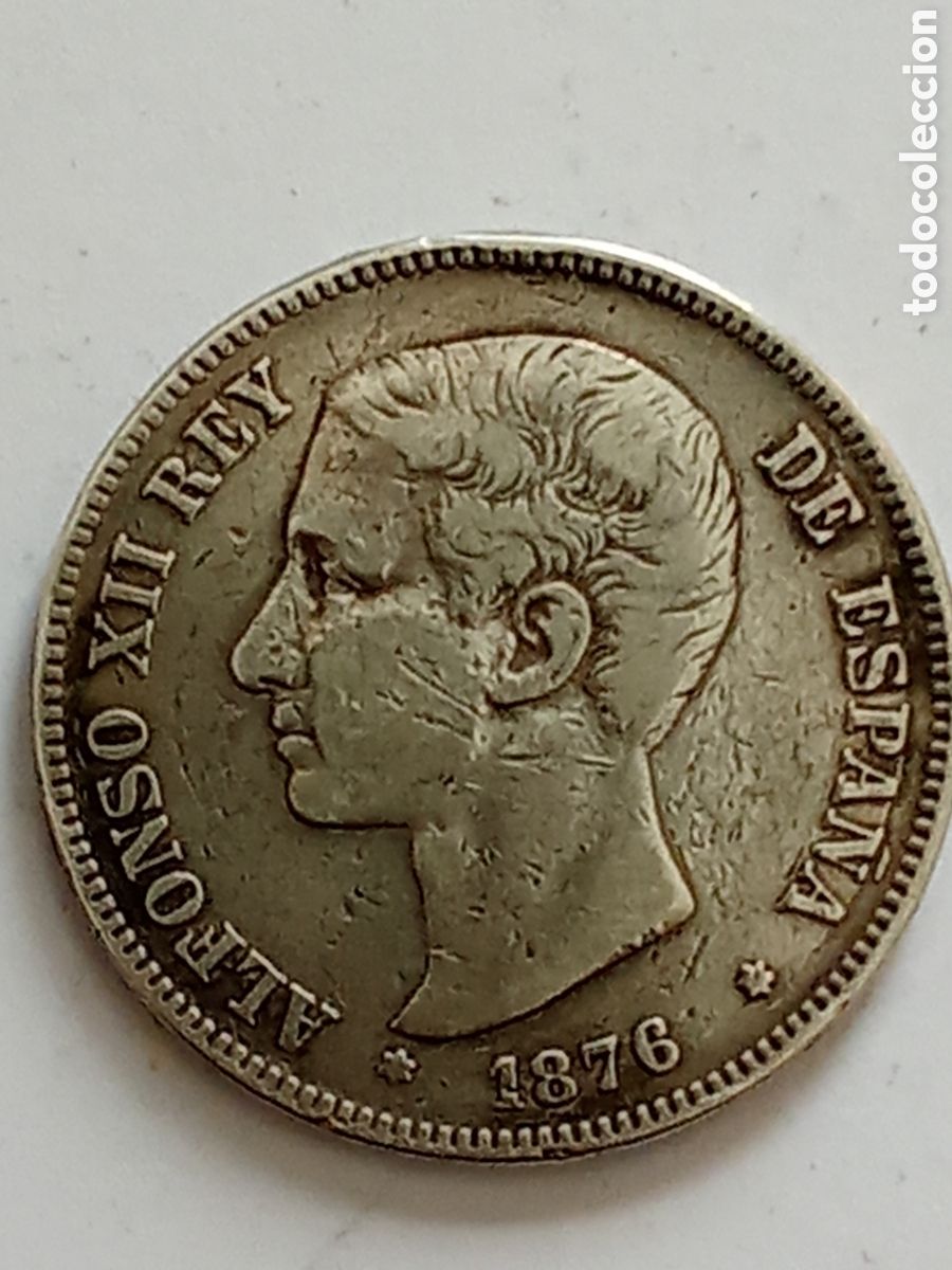 Monedas de Espa&ntilde;a: Moneda 5 pesetas en plata , ALFONSO XII , bien conservada 1876
