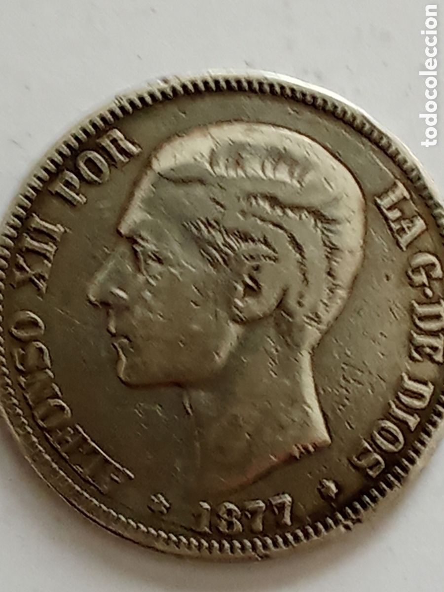 Monedas de Espa&ntilde;a: Moneda 5 pesetas en plata , ALFONSO XII , bien conservada 1877