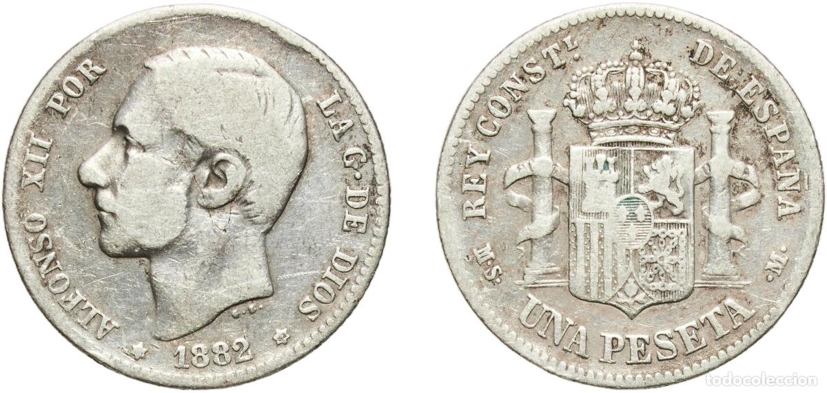 Monedas de Espa&ntilde;a: Spain Kingdom 1882 ??-82 MSM 1 Peseta - Alfonso XII (2nd portrait) Silver (.835) Madrid Mint (3505
