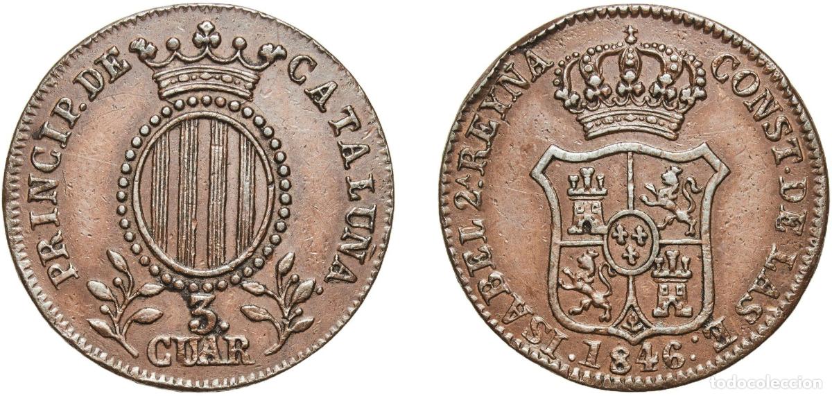 Monedas de Espa&ntilde;a: Spain Principality of Catalonia Principality of Catalonia Spanish States 1846 3 Cuartos (3 CUAR) Co