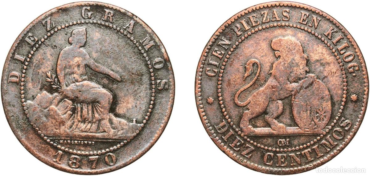 Monedas de Espa&ntilde;a: Spain Provisional Government 1870 OM 10 Centimos - Provisional Government Bronze (95% copper, 4% ti