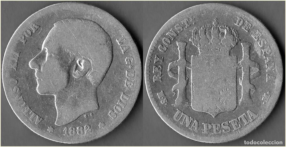 Monedas de Espa&ntilde;a: 1882 - ESPA&Ntilde;A - ALFONSO XII - UNA PESETA - KM # 686 PLATA