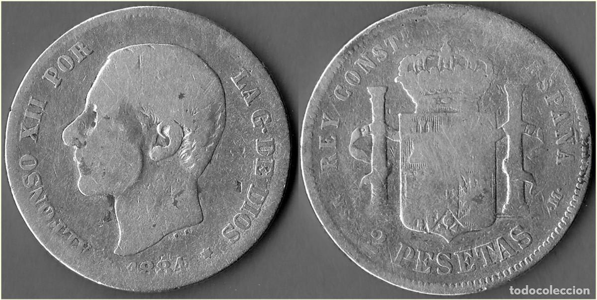 Monedas de Espa&ntilde;a: 1884 - ESPA&Ntilde;A - ALFONSO XII - 2 PESETAS - KM # 678 PLATA