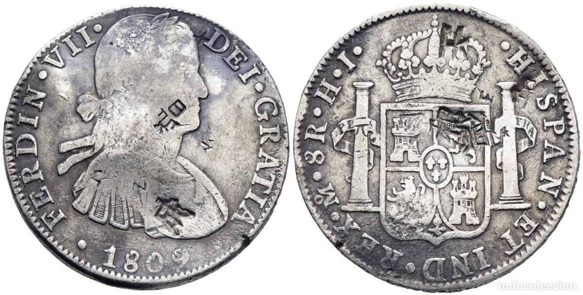 Monedas de Espa&ntilde;a: *** BONITOS 8 REALES DE FERNANDO, BUSTO IMAGINARIO VII. 1809, M&Eacute;XICO HJ. RESELLOS ORIENTALES ***