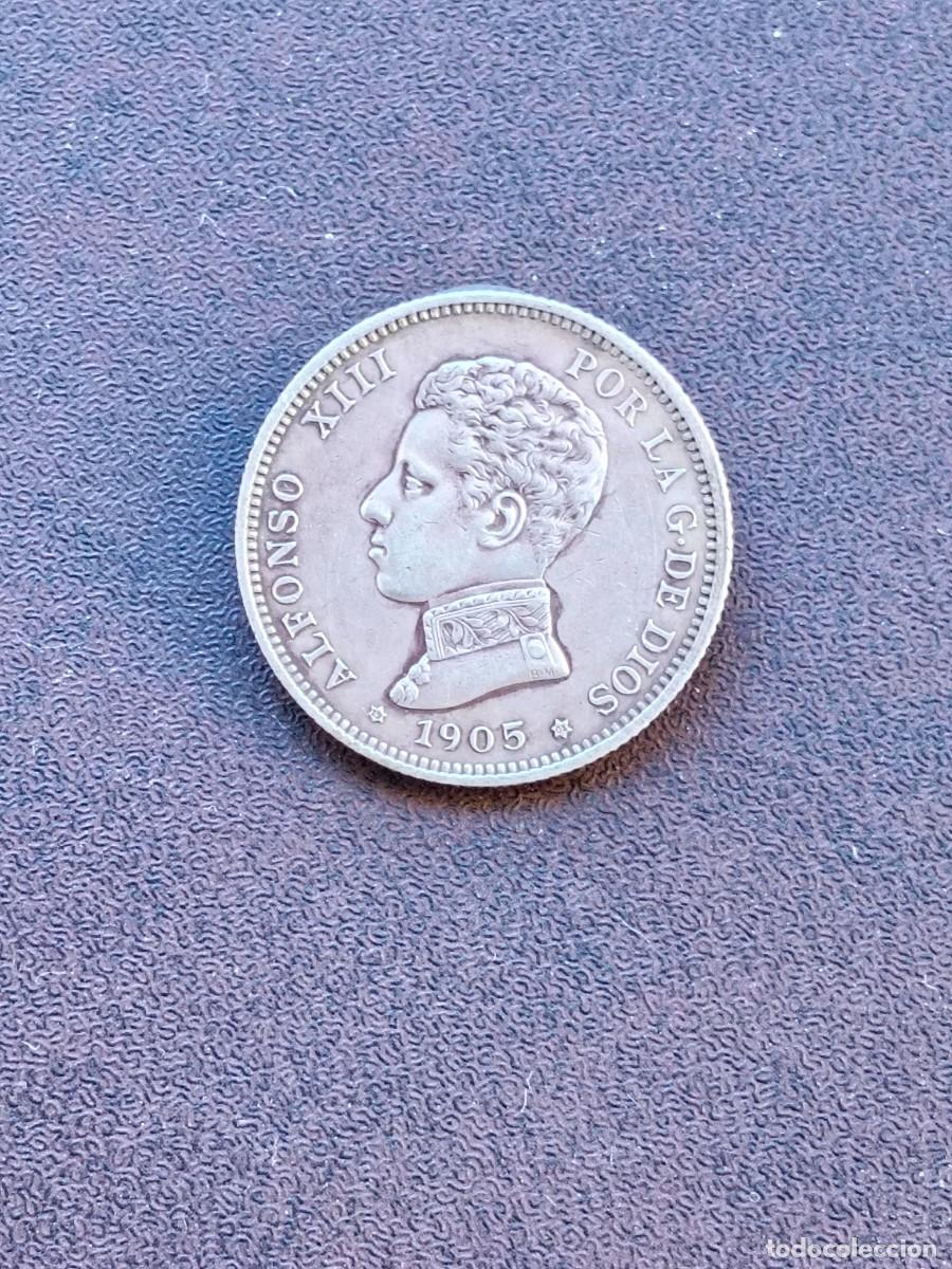 Monedas de Espa&ntilde;a: MONEDA DE 2 PESETAS DE ALFONSO XIII DEL A&Ntilde;O 1905*19-05 SM V..DE PLATA.ORIGINAL%4