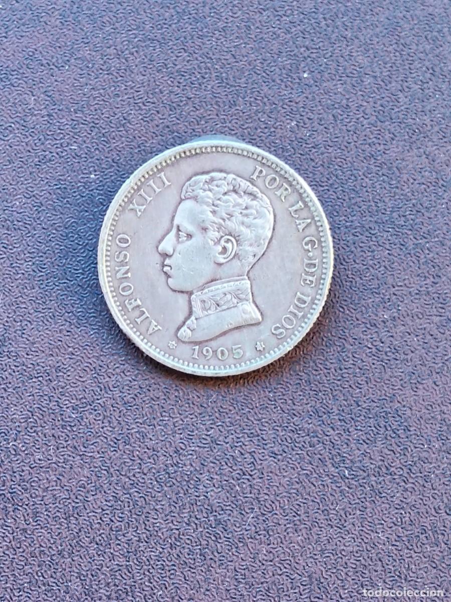 Monedas de Espa&ntilde;a: MONEDA DE 2 PESETAS DE ALFONSO XIII DEL A&Ntilde;O 1905*19-05 SM V..DE PLATA.ORIGINAL%8