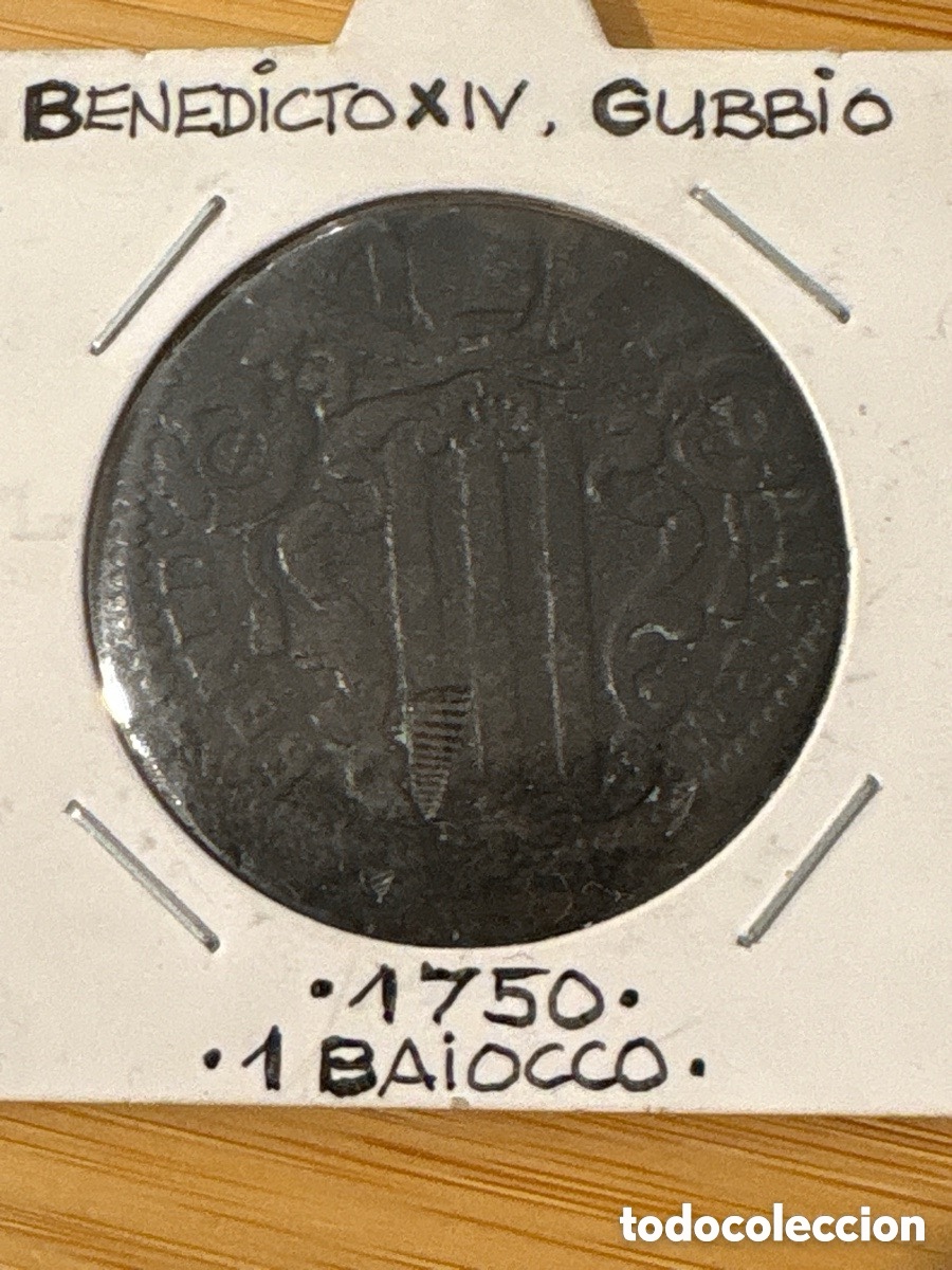 M&uuml;nzen von Spanien: Moneda 1 Baiocco 1750, Benedicto XIV, Gubbio (A5)