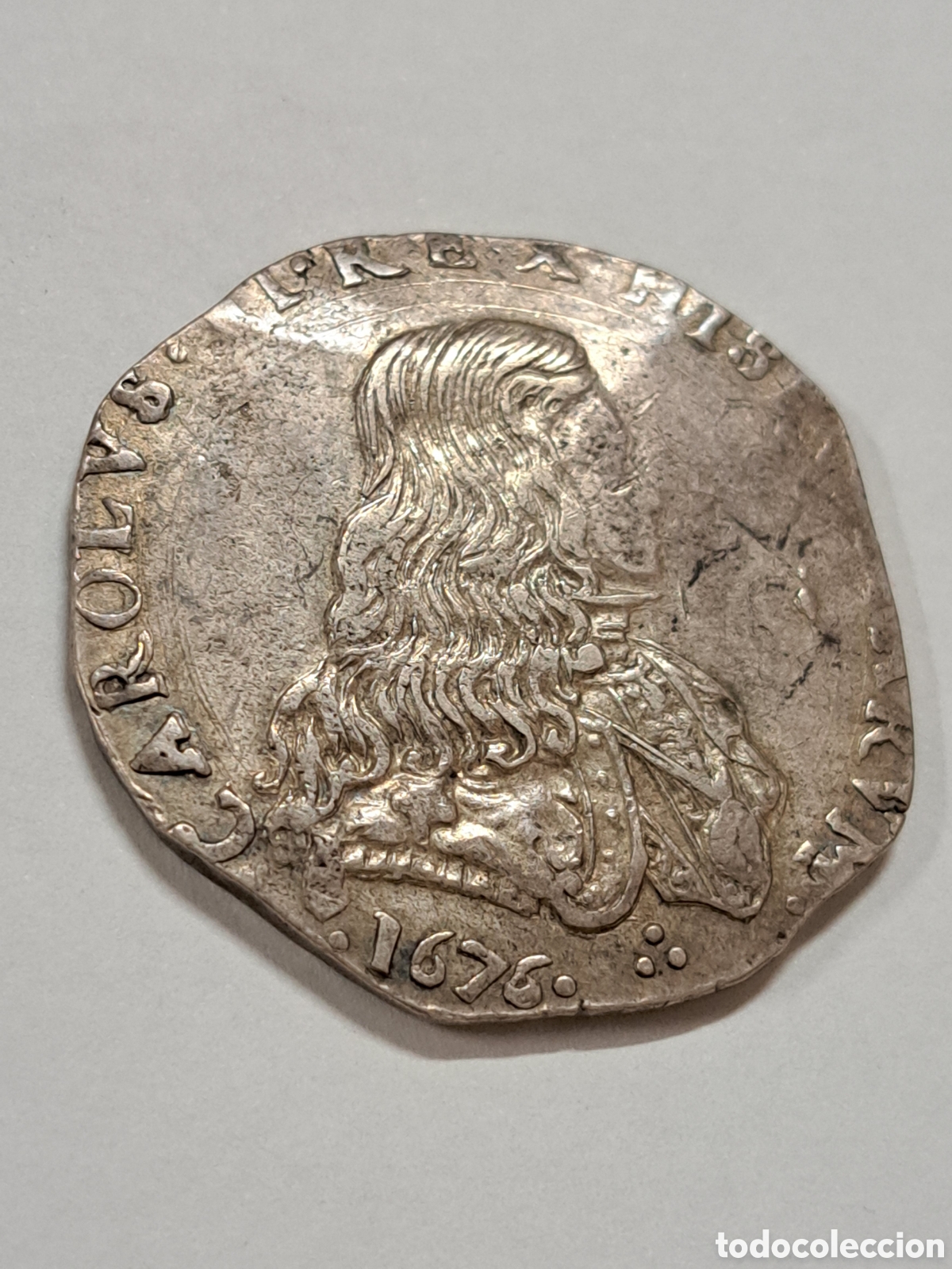Monedas de Espa&ntilde;a: Filippo de plata reinado de Carlos II a&ntilde;o 1676 acu&ntilde;ada en Mil&aacute;n