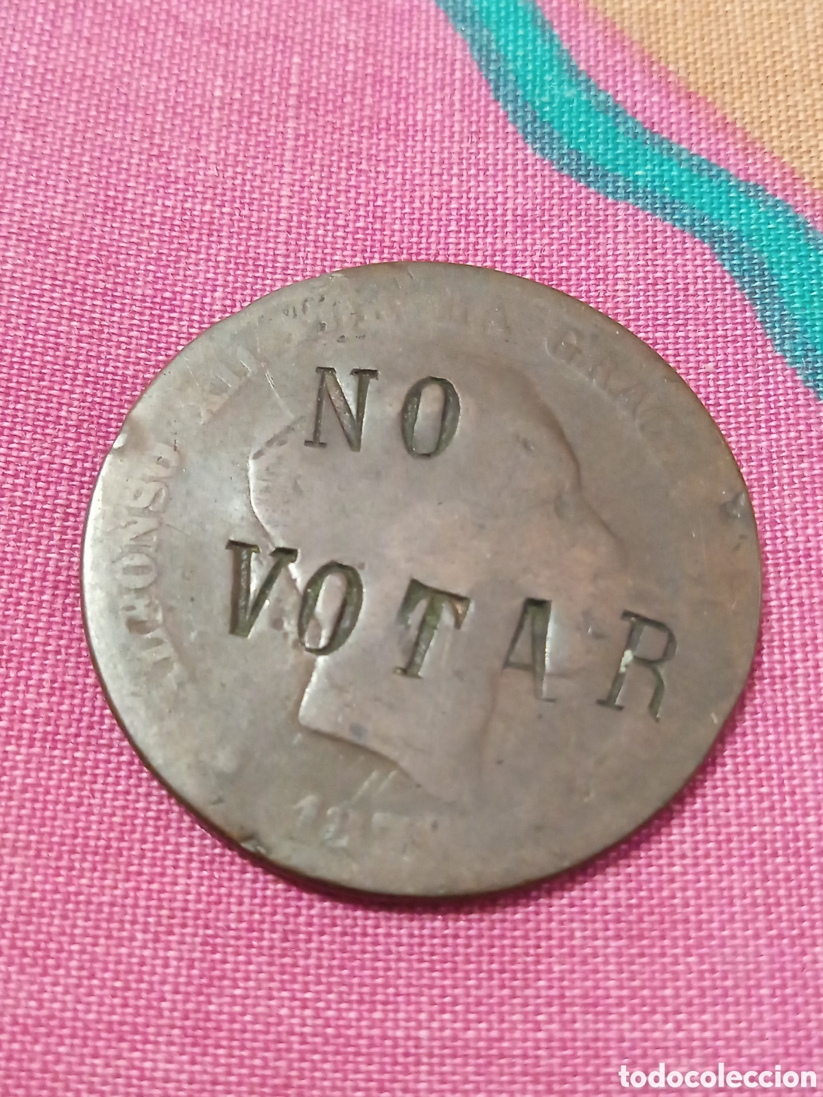 Monedas de Espa&ntilde;a: X- 10 C&Eacute;NTIMOS ALFONSO XII RESELLOS NO VOTAR ANVERSO Y FAI REVERSO