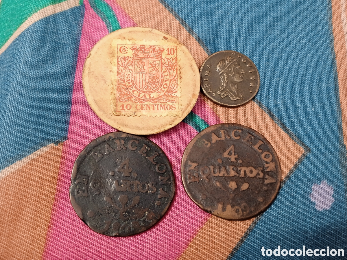 Monedas de Espa&ntilde;a: X-BARATO LOTE DOS MONEDAS 4 CUARTOS CATALU&Ntilde;A CATALUNYA SELLO MONEDA GUERRA CIVIL COPIA DENARIO