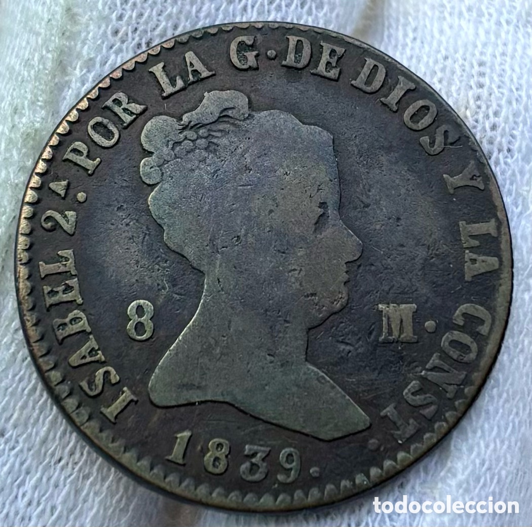 Monedas de Espa&ntilde;a: Moneda 8 Maravedis 1839 Segovia. Isabel II