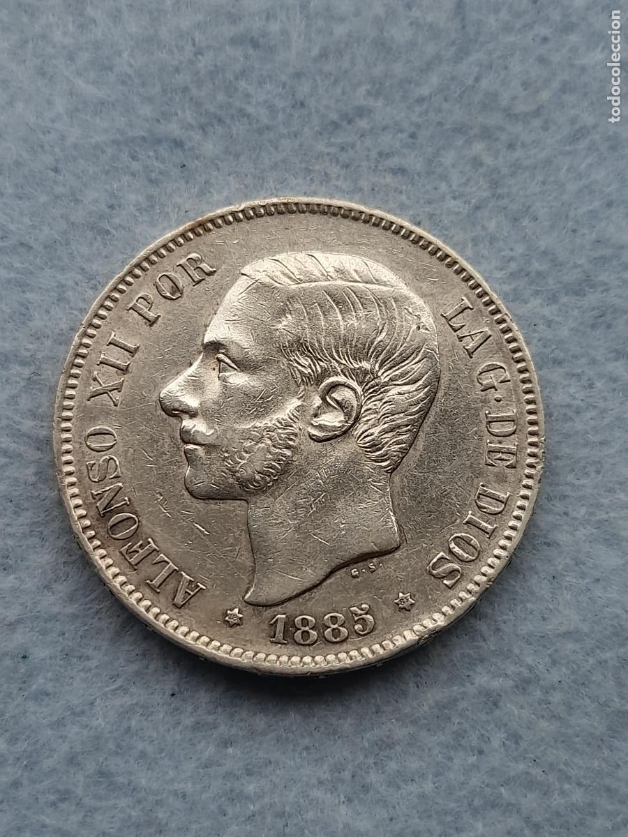 Monedas de Espa&ntilde;a: Alfonso XII. 5 Pesetas. A&ntilde;o 1885. M.S - M. Plata.