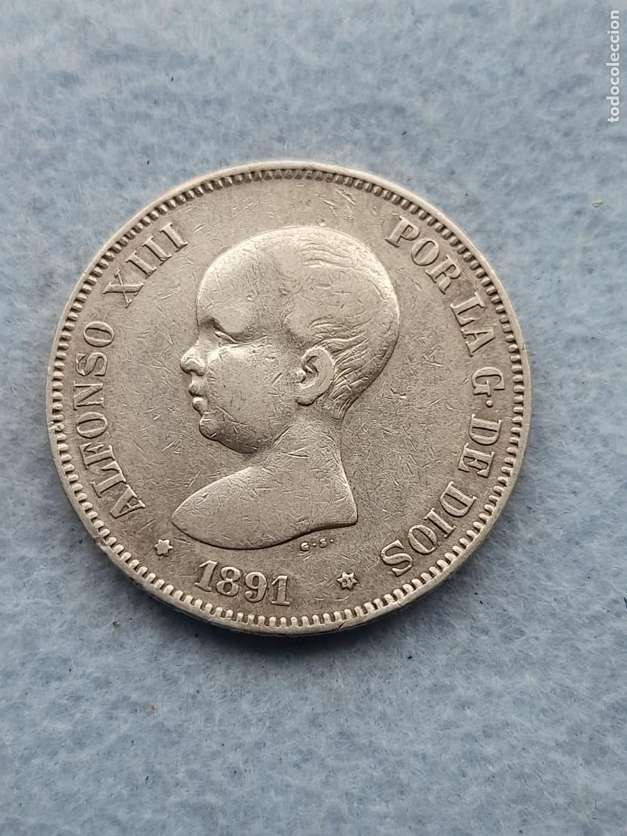 Monedas de Espa&ntilde;a: Alfonso XIII. 5 Pesetas. A&ntilde;o 1891. P.G - M. Plata.