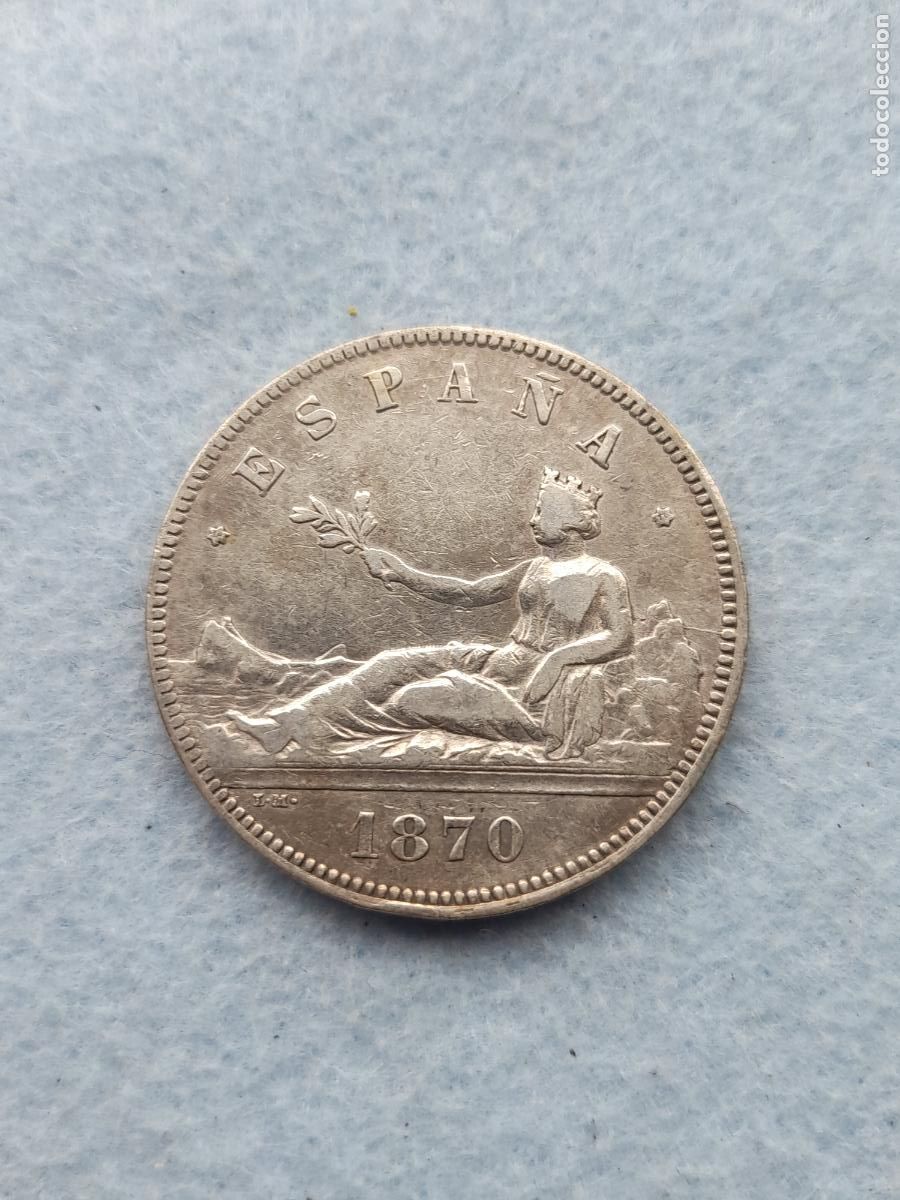Monedas de Espa&ntilde;a: 1&ordf; Rep&uacute;blica Espa&ntilde;ola. 5 Pesetas. A&ntilde;o 1870 S.N - M. Plata.