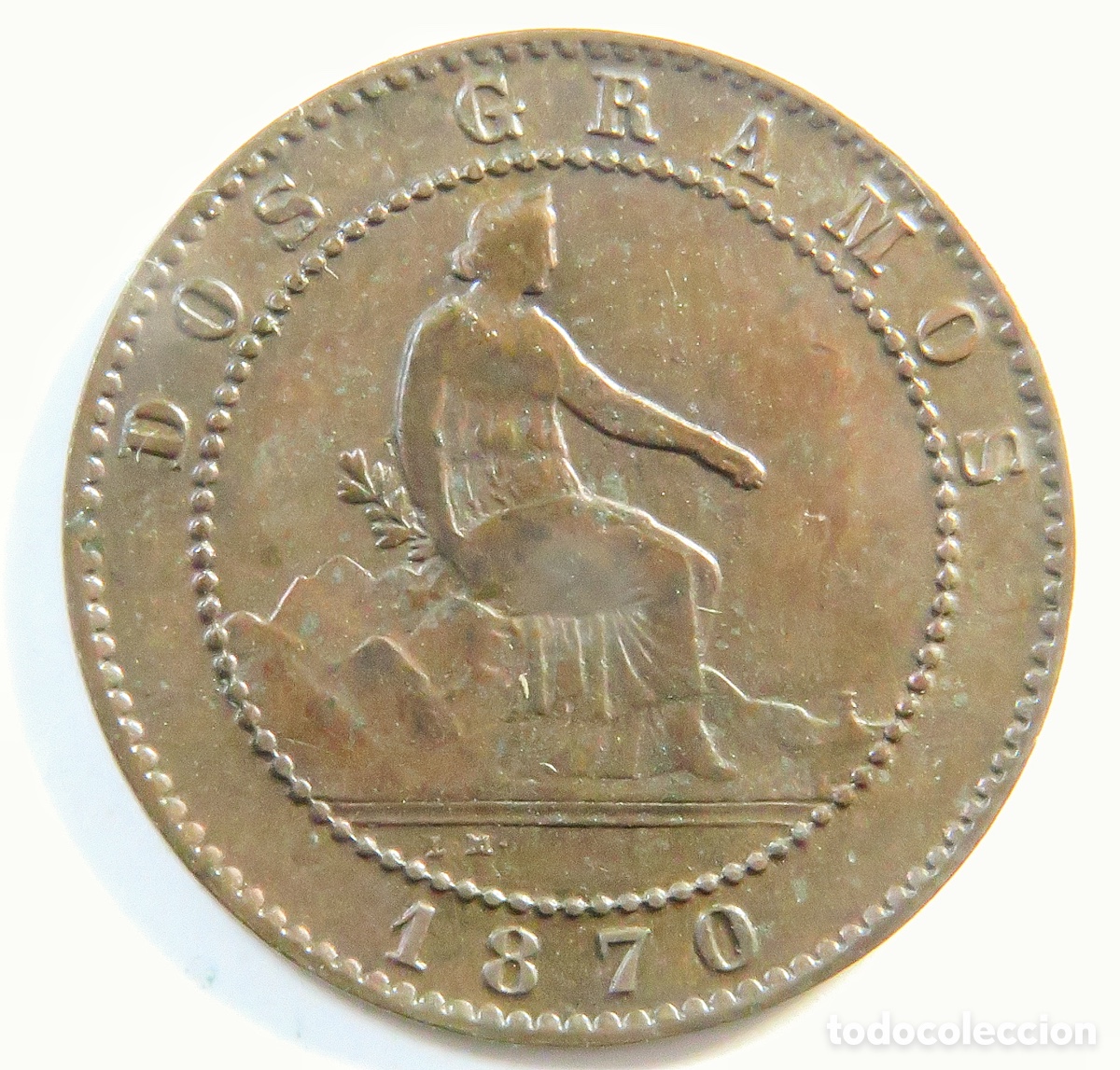 Monedas de Espa&ntilde;a: 2 C&eacute;ntimos Gobierno Provisional OM MBC Espa&ntilde;a 1870 Moneda Hist&oacute;rica