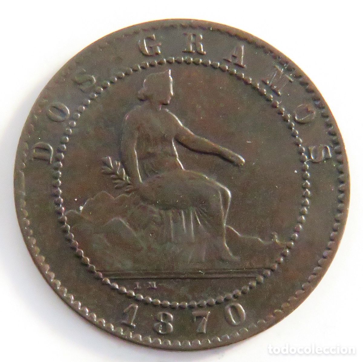 Monedas de Espa&ntilde;a: 2 C&eacute;ntimos 1870 Gobierno Provisional Espa&ntilde;a Moneda Antigua MBC